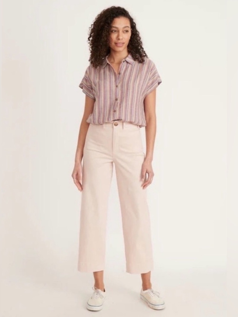 Marine Layer Bridget Slim Wide Leg Crop Pants in Peach Whip